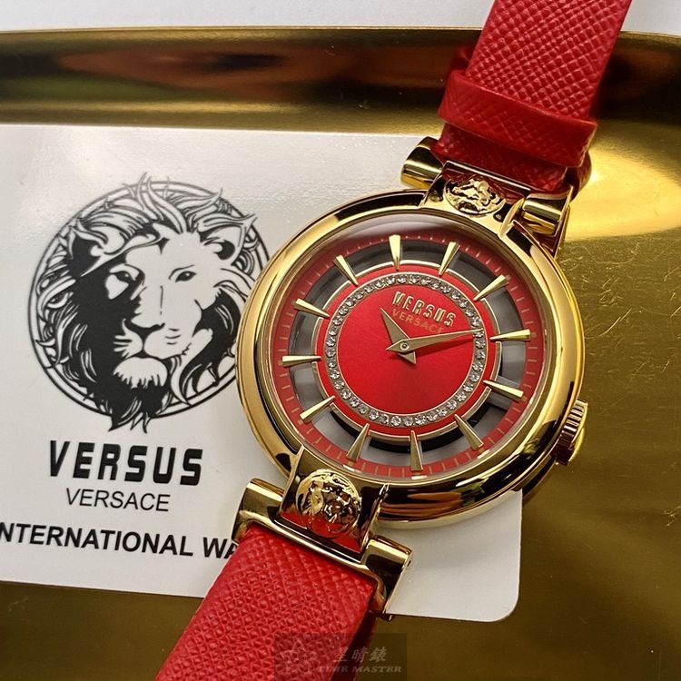 VERSUS VERSACE手錶,編號VV00022,36mm玫瑰金錶殼,大紅色錶帶款◉20A004